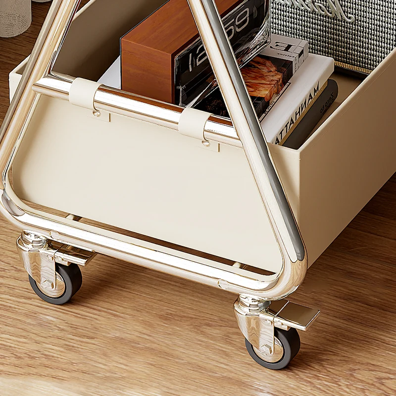 Contemporary Nordic Oval Eco-Friendly Vacuum-Formed Board Stainless Steel Cat Scratching Leather Movable End Table 1-Basket For Living Room