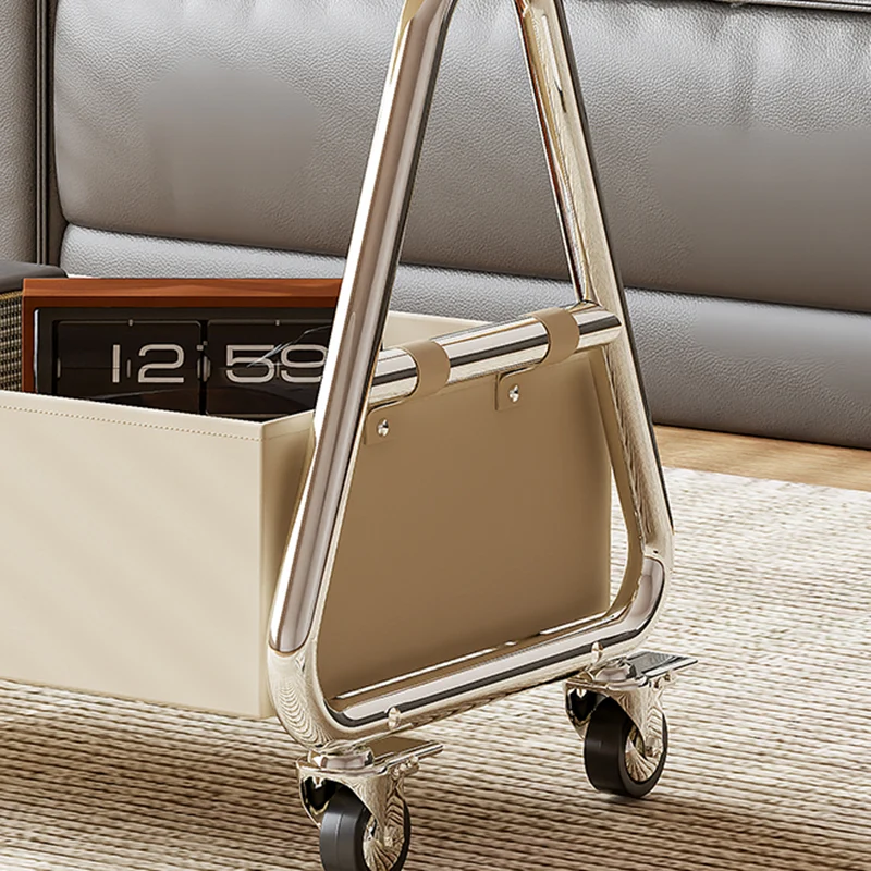 Contemporary Nordic Oval Eco-Friendly Vacuum-Formed Board Stainless Steel Cat Scratching Leather Movable End Table 1-Basket For Living Room