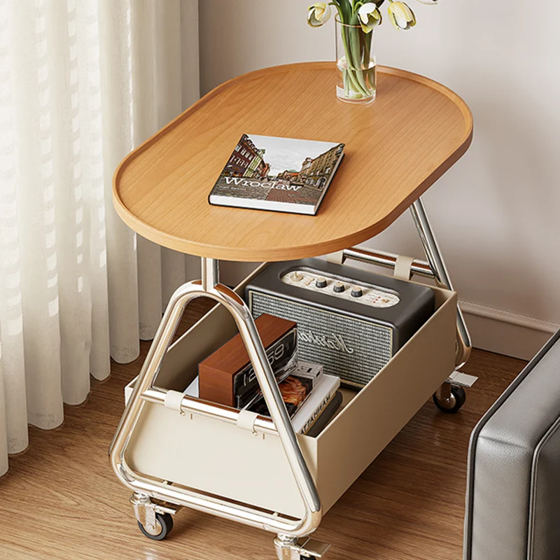 Contemporary Nordic Oval Eco-Friendly Vacuum-Formed Board Stainless Steel Cat Scratching Leather Movable End Table 1-Basket For Living Room