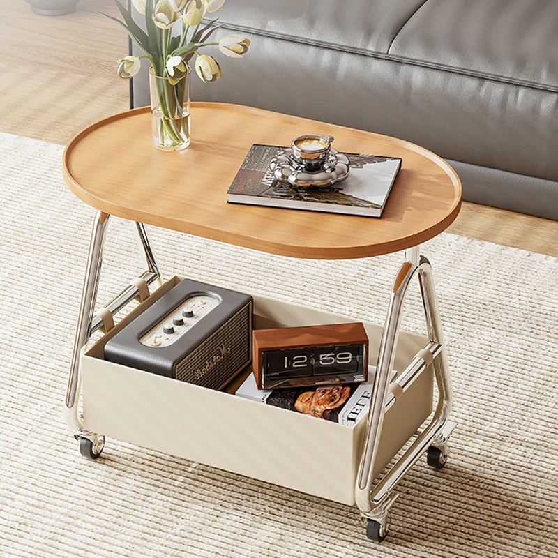 Contemporary Nordic Oval Eco-Friendly Vacuum-Formed Board Stainless Steel Cat Scratching Leather Movable End Table 1-Basket For Living Room