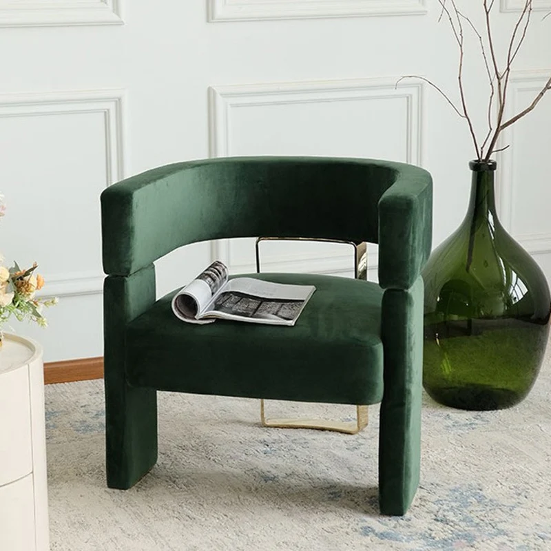 Contemporary Scandinavian Velvet Metal Plywood Curved Rectangular Accent Chair With Armrests Backrest For Living Room