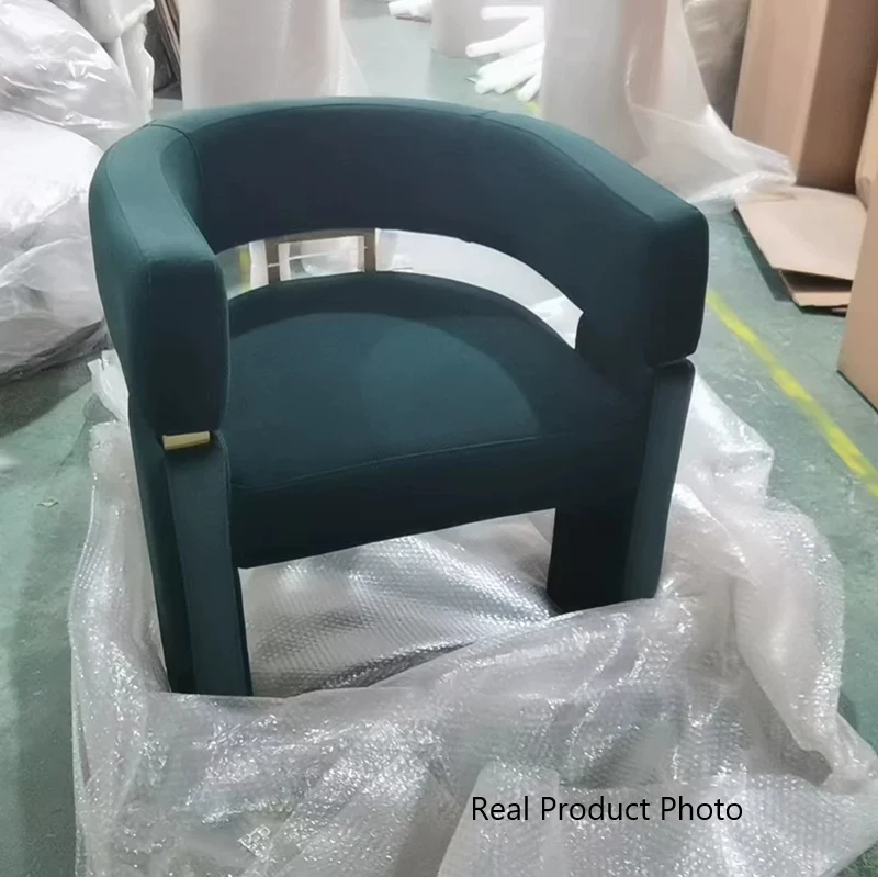 Contemporary Scandinavian Velvet Metal Plywood Curved Rectangular Accent Chair With Armrests Backrest For Living Room