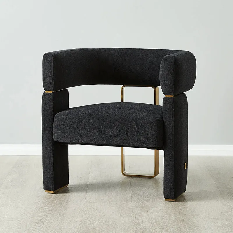 Contemporary Scandinavian Velvet Metal Plywood Curved Rectangular Accent Chair With Armrests Backrest For Living Room