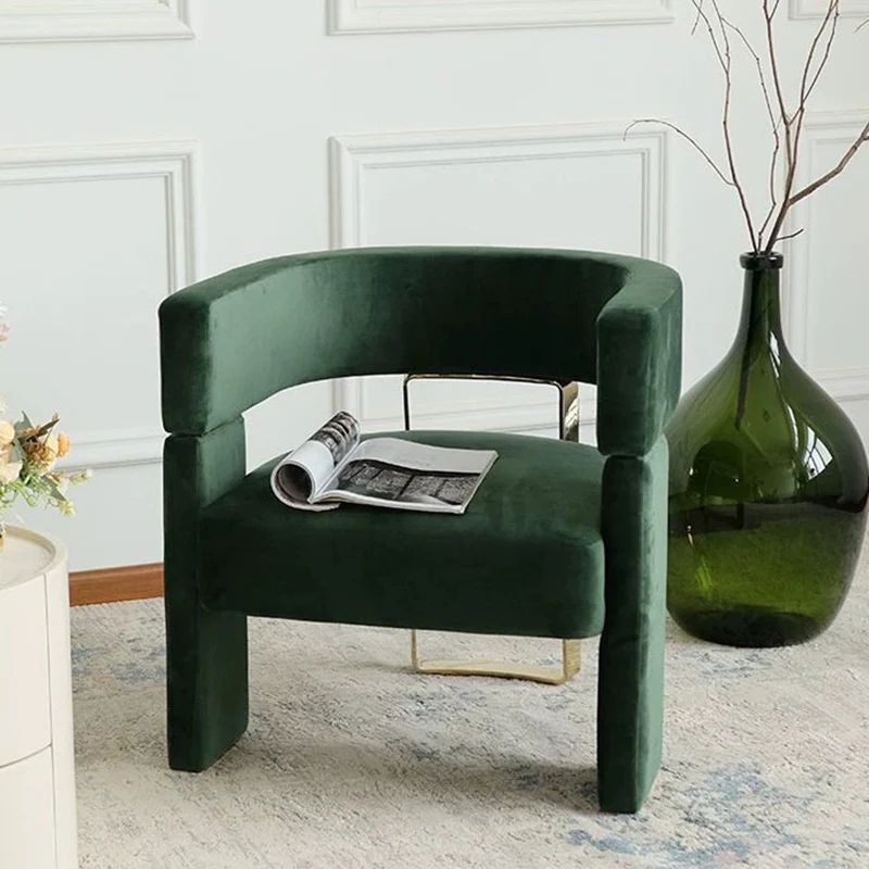 Contemporary Scandinavian Velvet Metal Plywood Curved Rectangular Accent Chair With Armrests Backrest For Living Room