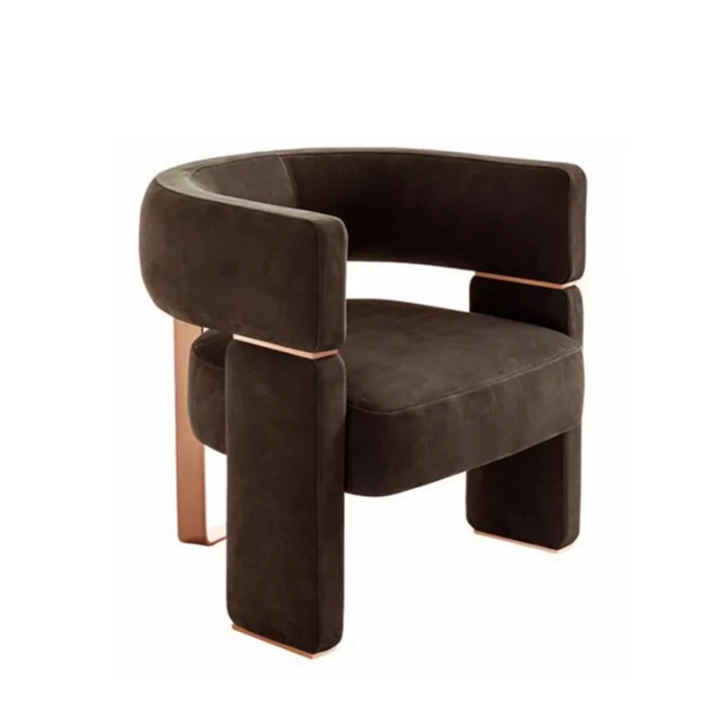 Contemporary Scandinavian Velvet Metal Plywood Curved Rectangular Accent Chair With Armrests Backrest For Living Room
