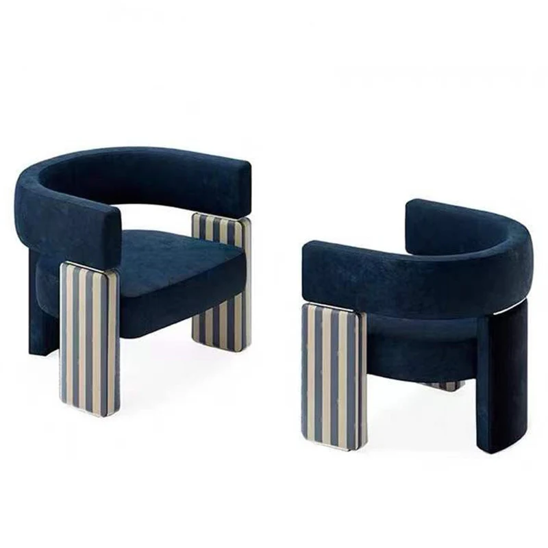 Contemporary Scandinavian Velvet Metal Plywood Curved Rectangular Accent Chair With Armrests Backrest For Living Room