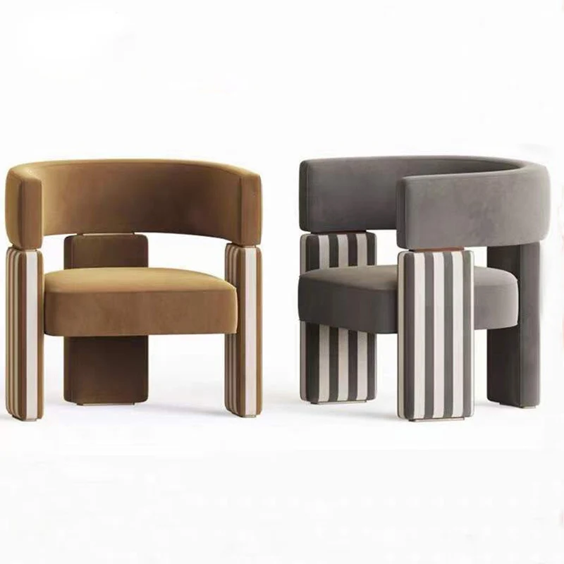 Contemporary Scandinavian Velvet Metal Plywood Curved Rectangular Accent Chair With Armrests Backrest For Living Room