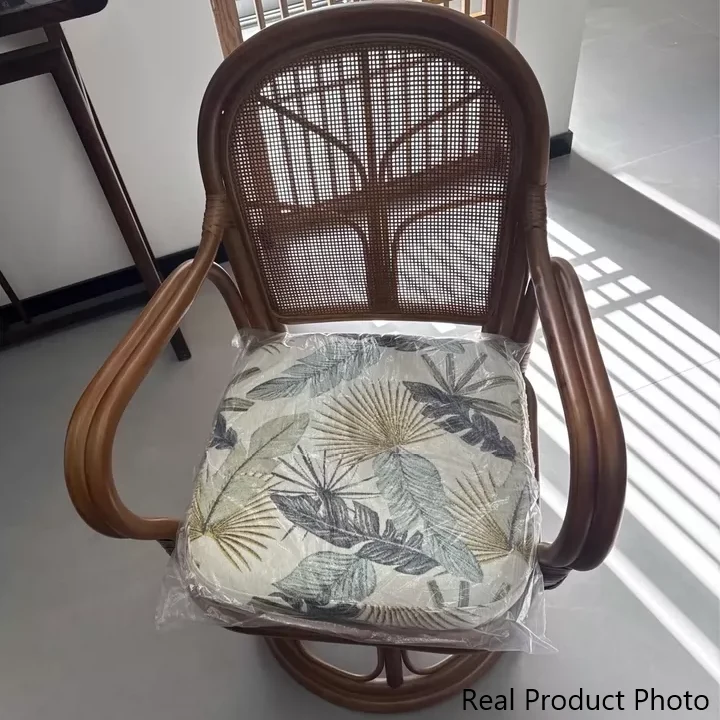 Traditional Chinese Indonesian Rattan Fabric Round Curved Accent Chair With Armrests Backrest For Living Room