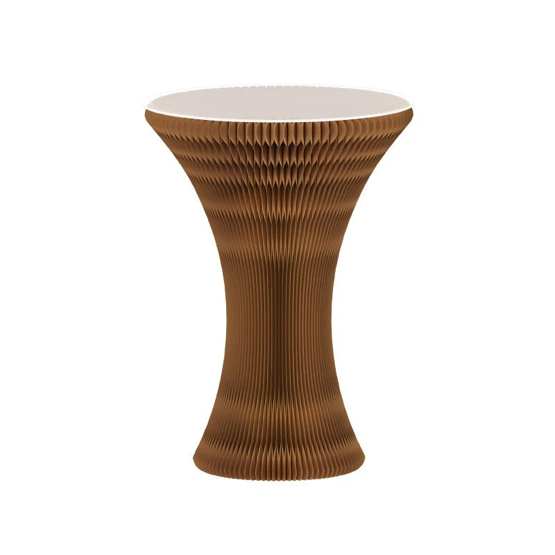 Contemporary Creative Kraft Paper PU Leather Acrylic Curved Round Side Table 1-Tier For Living Room