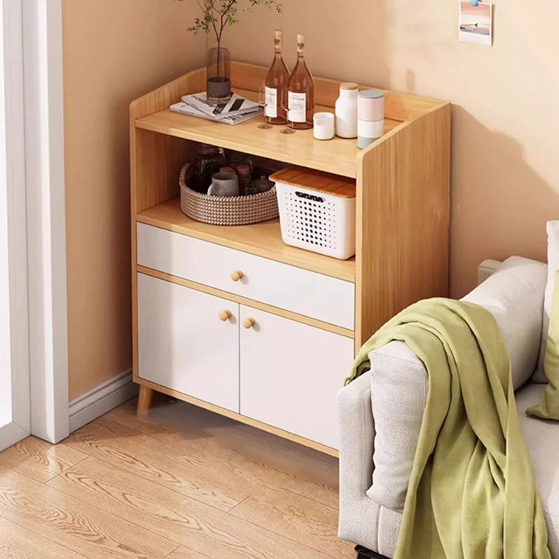 Contemporary Scandinavian Eco-Friendly Engineered Board Cylindrical Rectangular Storage Cabinet 2-Tiers For Living Room