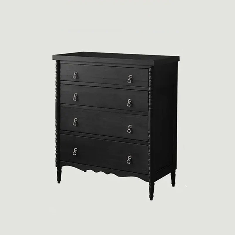Traditional French Ash Wood Round Rectangular Storage Cabinet 4 Drawers For Living Room