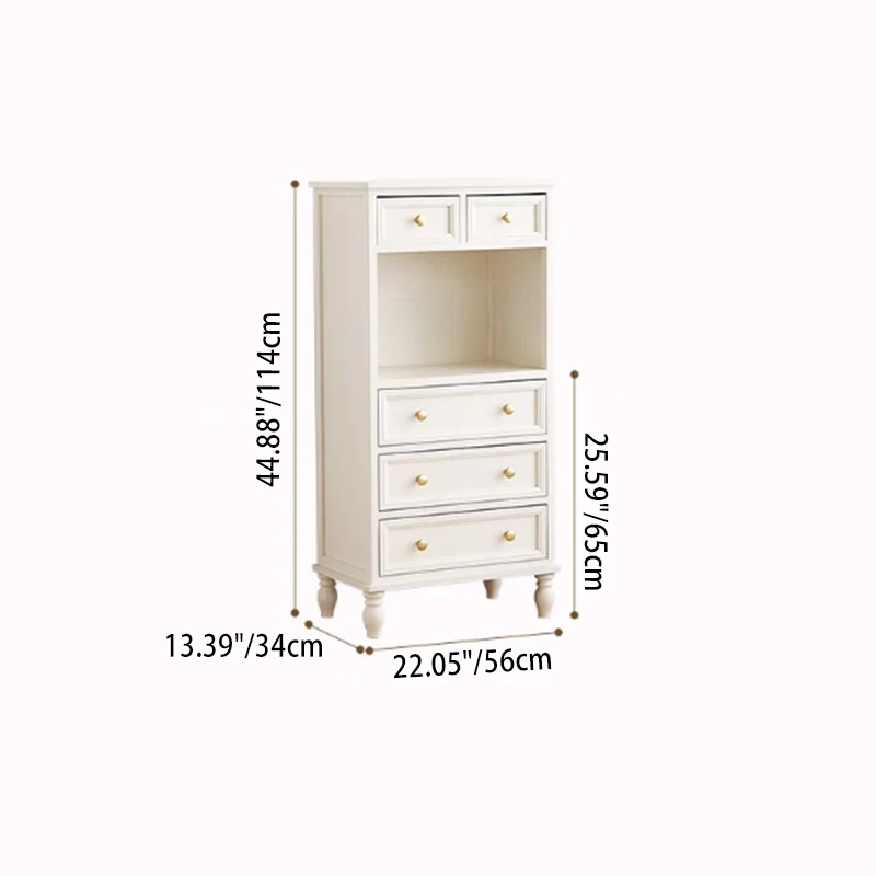 Traditional French Paulownia Wood Plywood Rectangular Storage Cabinet 4/5/6 Drawers For Living Room