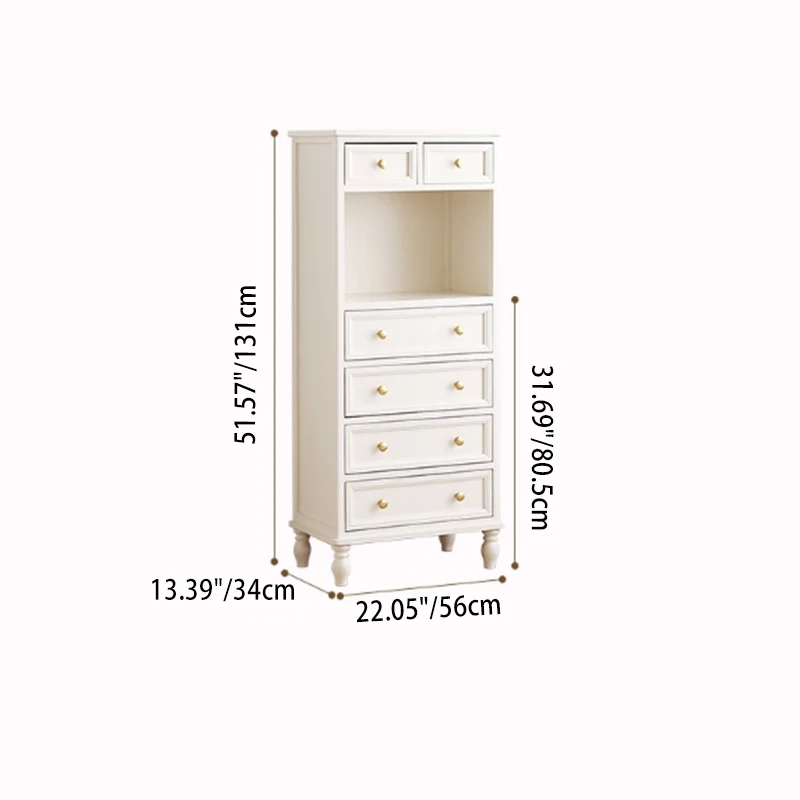 Traditional French Paulownia Wood Plywood Rectangular Storage Cabinet 4/5/6 Drawers For Living Room