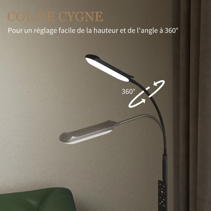 Lampadaire sur pied col de cygne salon 22 x 22 x 175 cm télécommande tactile design moderne ambiance cosy en acier noir 21_0007046