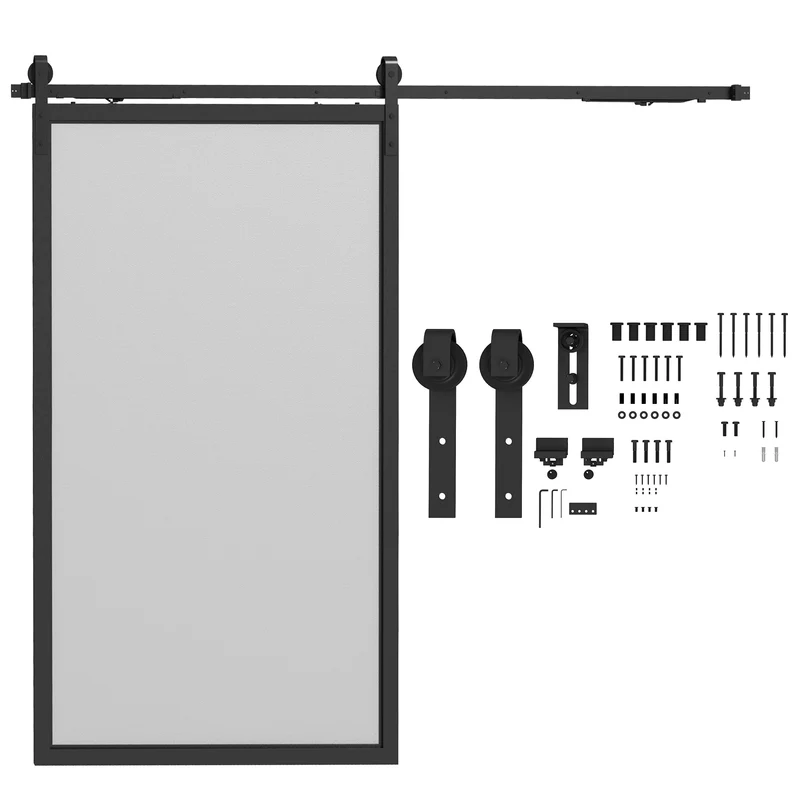 Kit quincaillerie porte coulissante sans perçage 244 x 0,5 x 4 cm glissement silencieux moderne en acier au carbone noir 21_0007147
