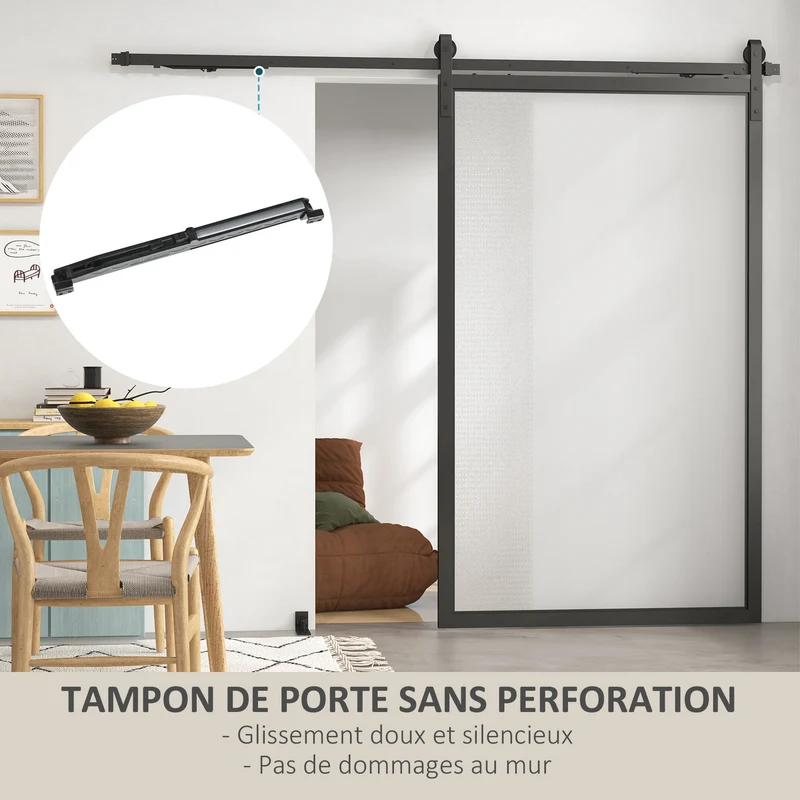 Kit quincaillerie porte coulissante sans perçage 244 x 0,5 x 4 cm glissement silencieux moderne en acier au carbone noir 21_0007147