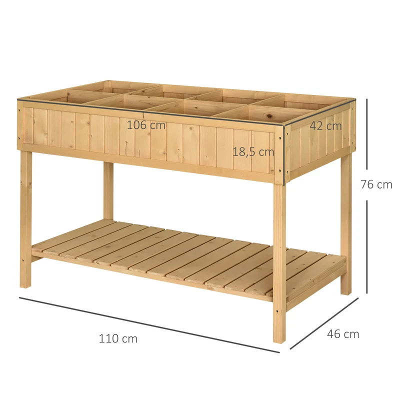Jardinière sur pieds carrée potager 110 x 46 x 76 cm 8 compartiments insert irrigation style scandinave en bois naturel 21_0004116