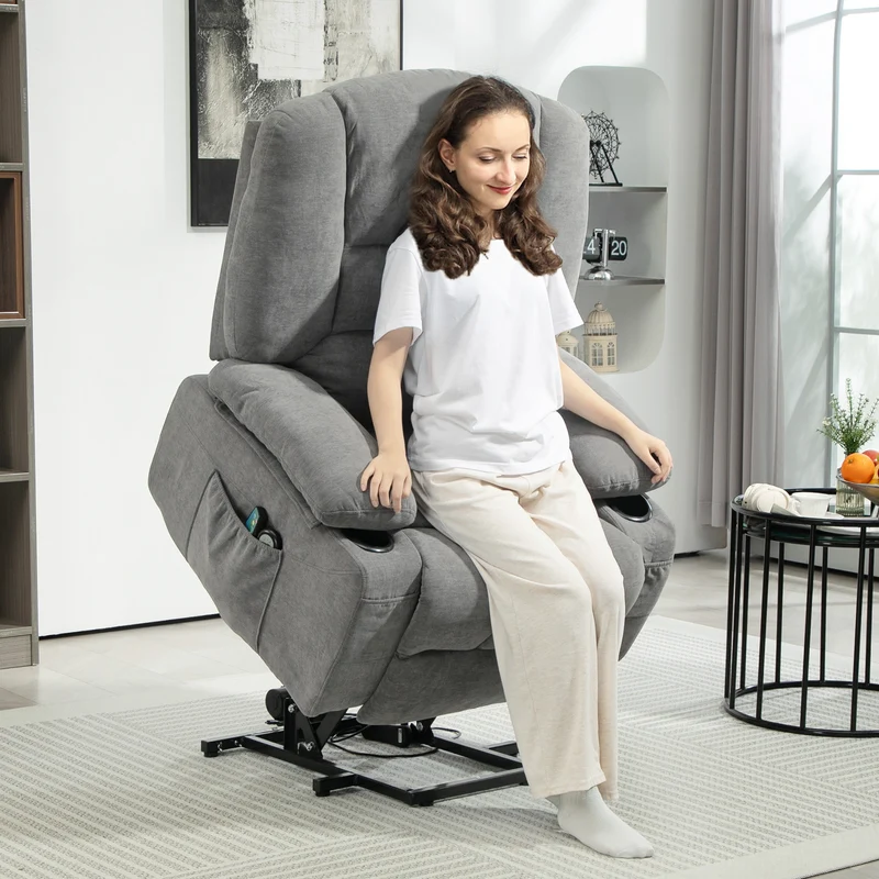 Fauteuil releveur électrique 97 x 90 x 102 cm inclinable avec massage chauffant contemporain en polyester gris foncé 21_0000906