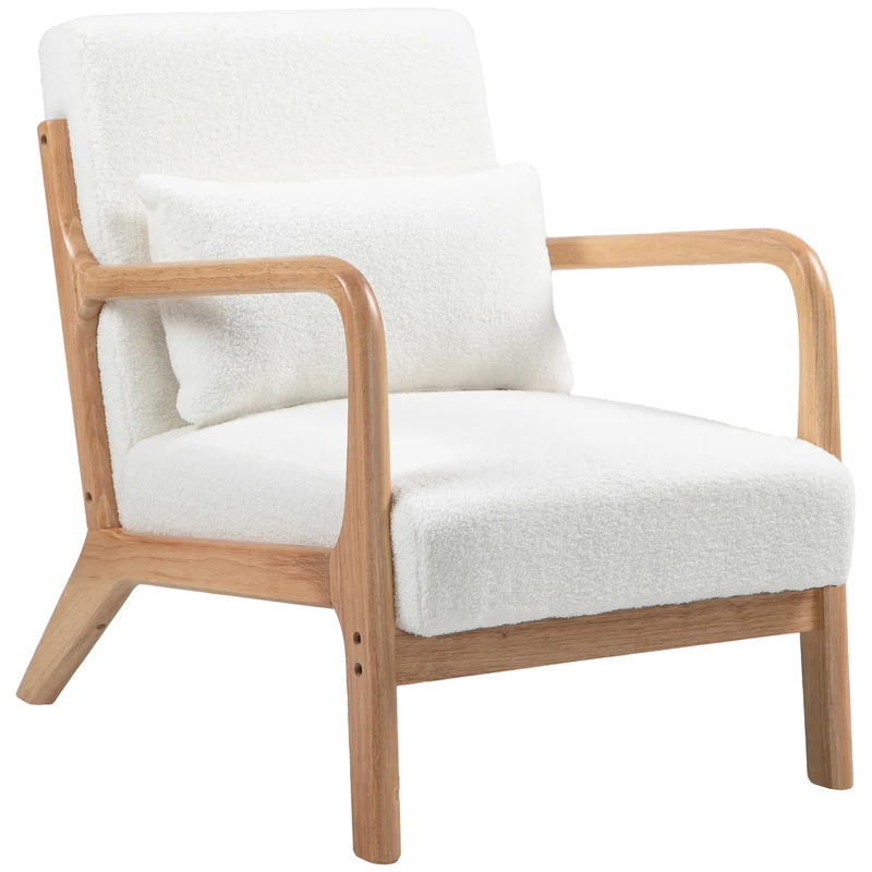 Fauteuil relax salon 61 x 78 x 76 cm assise profonde 3 coussins inclus scandinave contemporain cosy en velours crème 21_0003093