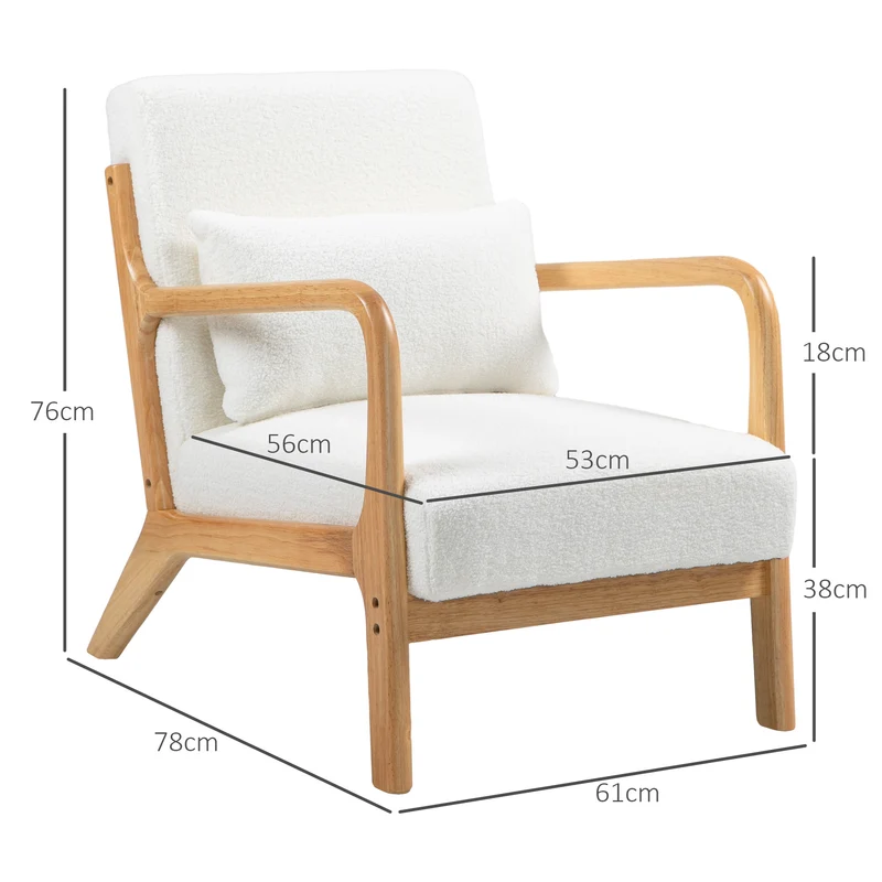 Fauteuil relax salon 61 x 78 x 76 cm assise profonde 3 coussins inclus scandinave contemporain cosy en velours crème 21_0003093