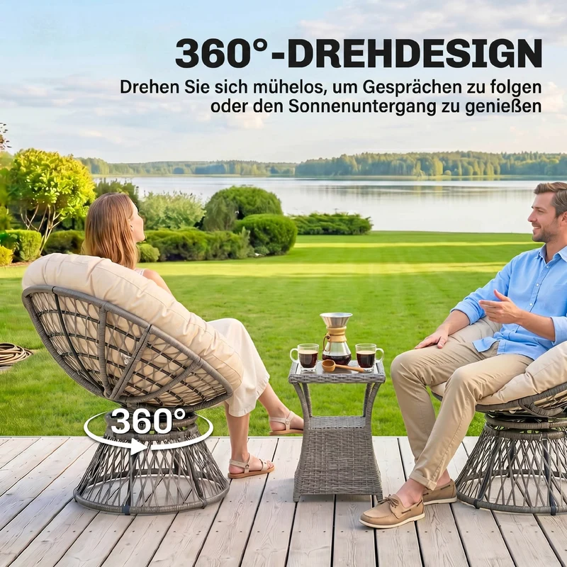 Fauteuil papasan rond 97 x 87 x 90 cm pivotant 360° grand coussin très moelleux tendance contemporain en résine crème 21_0006038