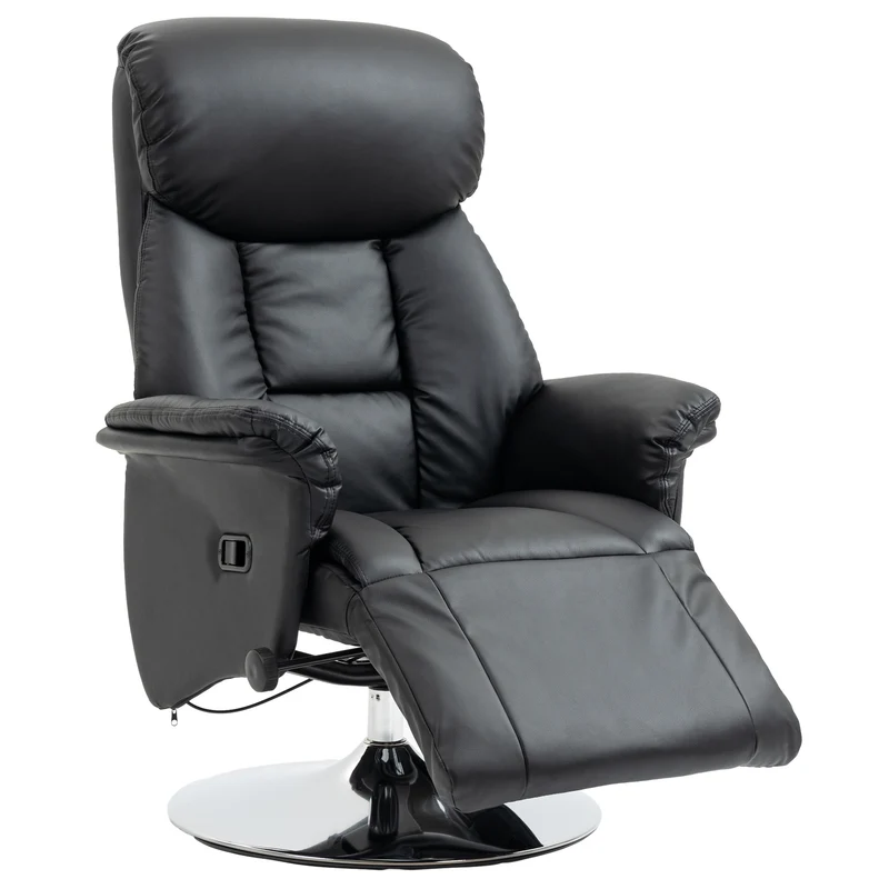 Fauteuil de relaxation pivotant salon inclinable 78 x 80 x 109 cm assise ergonomique contemporain en polyuréthane noir 21_0003148