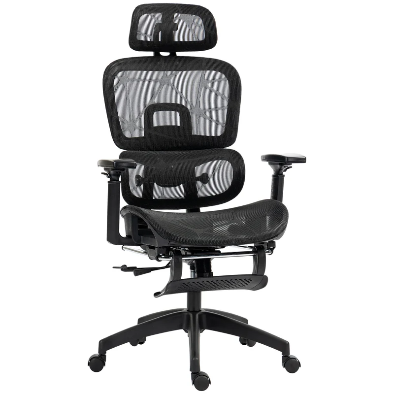 Fauteuil de bureau 66 x 64 x 122 cm ergonomique inclinable pour maison et bureau contemporain moderne en maille noir 21_0006292