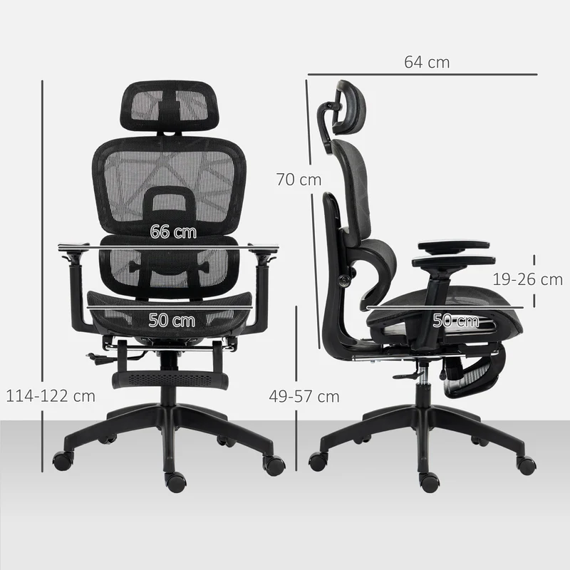 Fauteuil de bureau 66 x 64 x 122 cm ergonomique inclinable pour maison et bureau contemporain moderne en maille noir 21_0006292