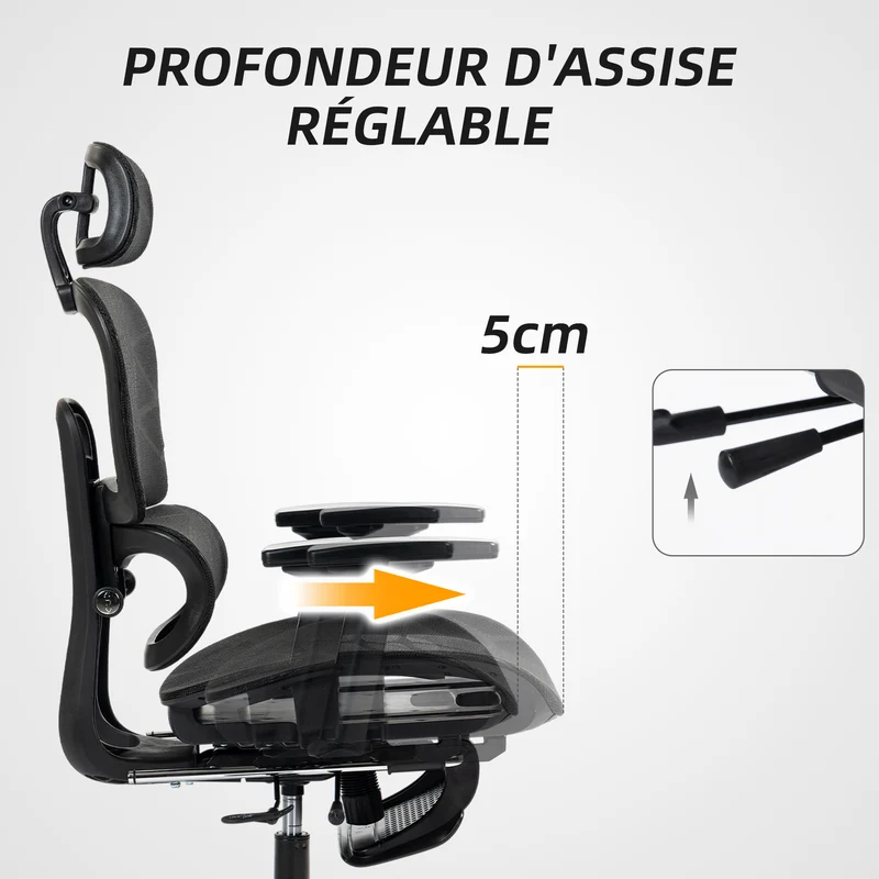 Fauteuil de bureau 66 x 64 x 122 cm ergonomique inclinable pour maison et bureau contemporain moderne en maille noir 21_0006292