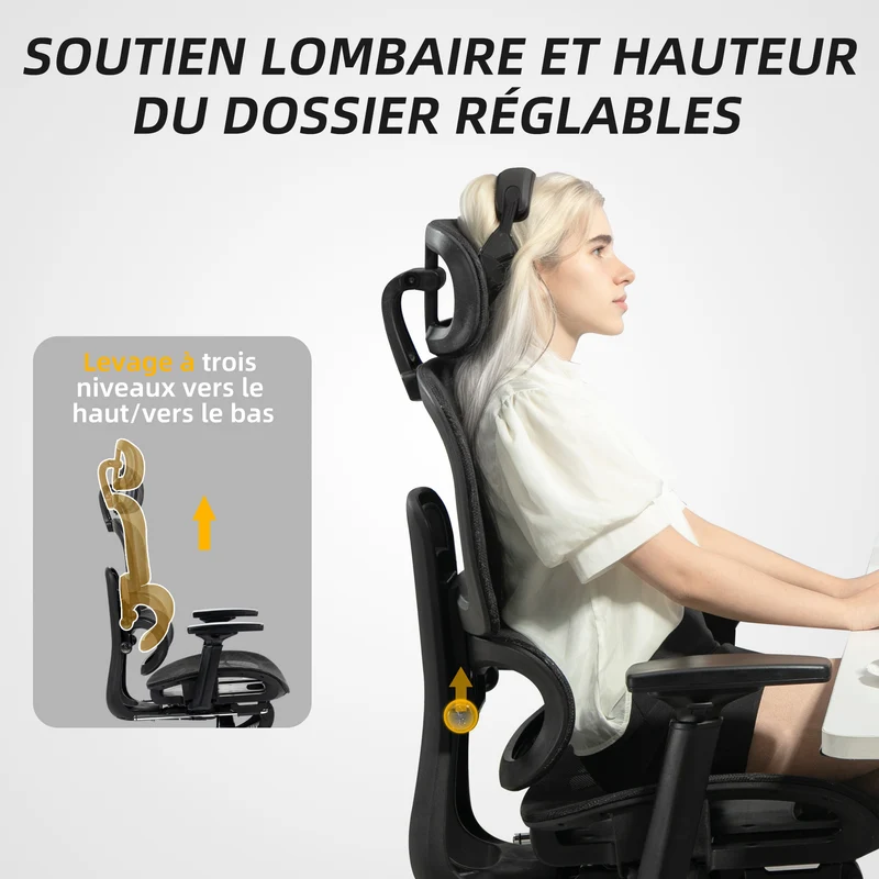 Fauteuil de bureau 66 x 64 x 122 cm ergonomique inclinable pour maison et bureau contemporain moderne en maille noir 21_0006292