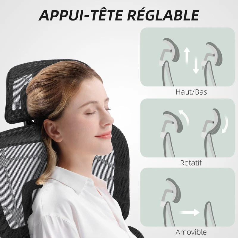 Fauteuil de bureau 66 x 64 x 122 cm ergonomique inclinable pour maison et bureau contemporain moderne en maille noir 21_0006292