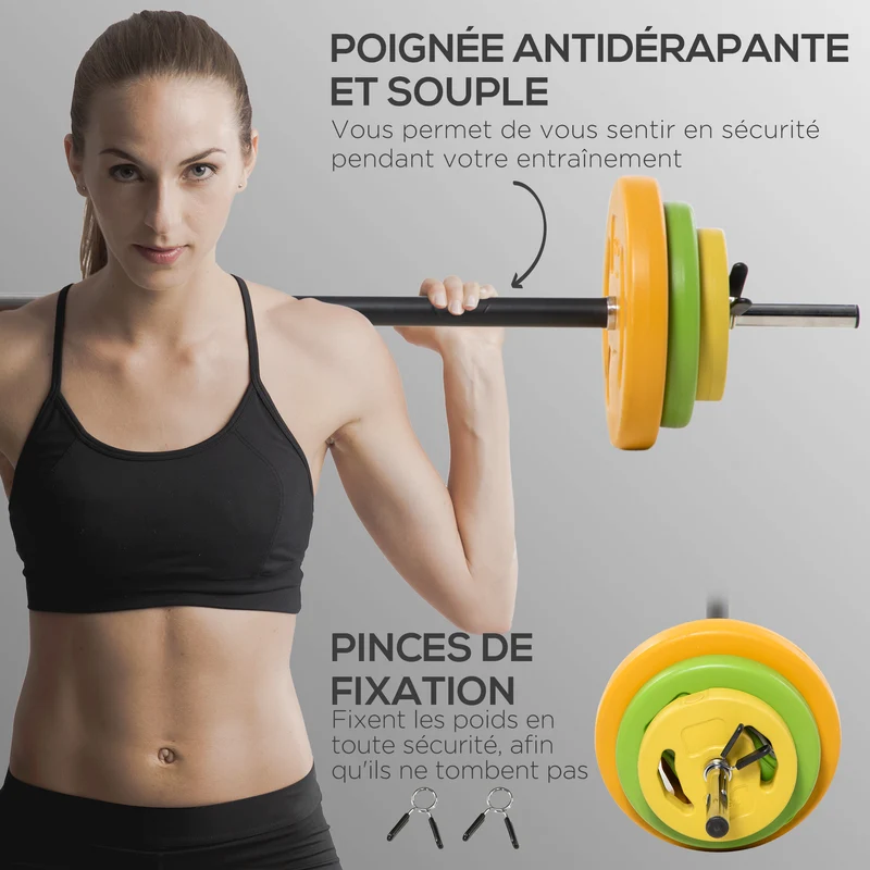 Ensemble d'haltères et barre musculation 130 x 28 x 28 cm réglable poignée antidérapante moderne compact en métal orange 21_0006812