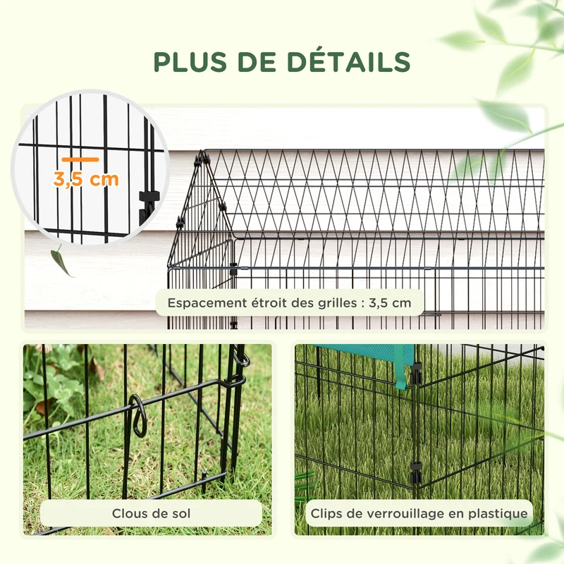 Enclos modulable petits animaux intérieur extérieur 220 x 85 x 103 cm toit ombragé 2 portes moderne épuré en acier vert 21_0007968