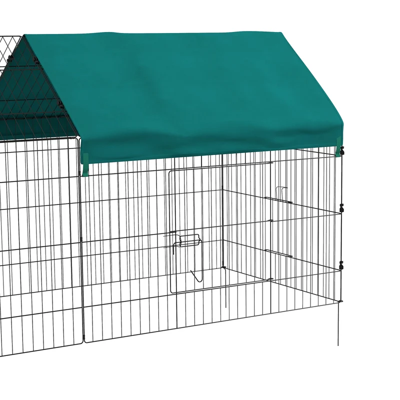 Enclos modulable petits animaux intérieur extérieur 220 x 85 x 103 cm toit ombragé 2 portes moderne épuré en acier vert 21_0007968