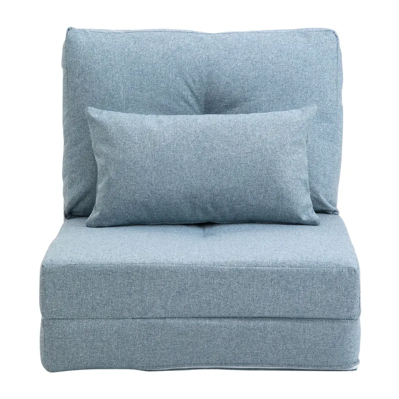 Chauffeuse convertible 1 place 60 x 80 x 56 cm dossier réglable lit d'appoint moderne assise cocon en lin bleu clair 21_0001831