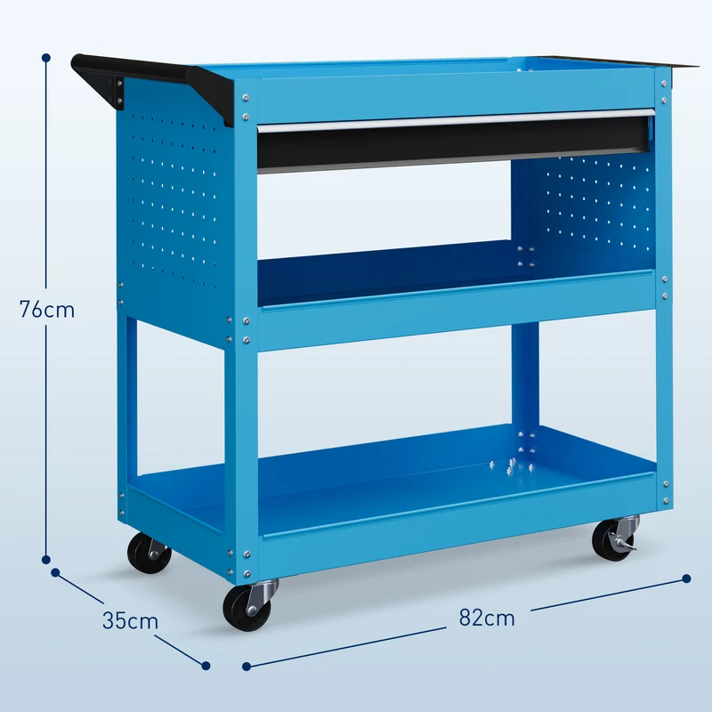 Chariot d'atelier servante 82 x 35 x 76 cm rangement organisé mobilité roues avec frein industriel garage en acier bleu 21_0006973