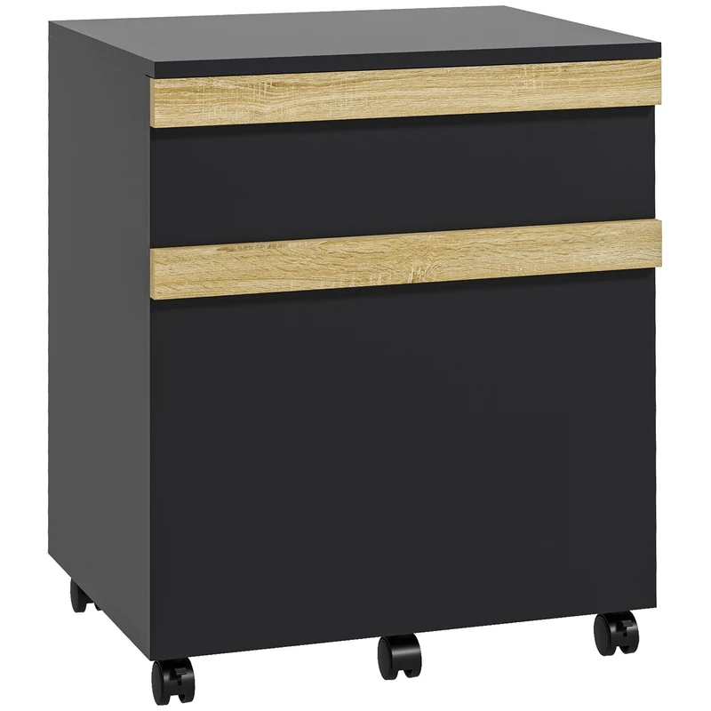 Caisson de bureau roulettes rangement 48 x 40 x 59,5 cm 2 tiroirs fermables design épuré en panneau de particules noir 21_0006390