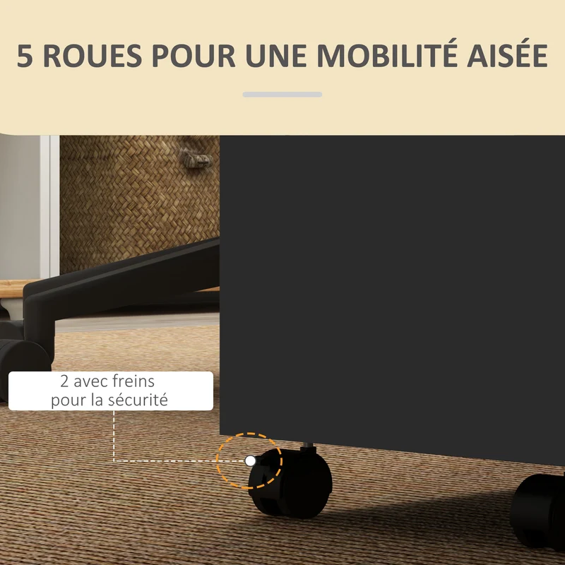 Caisson de bureau roulettes rangement 48 x 40 x 59,5 cm 2 tiroirs fermables design épuré en panneau de particules noir 21_0006390