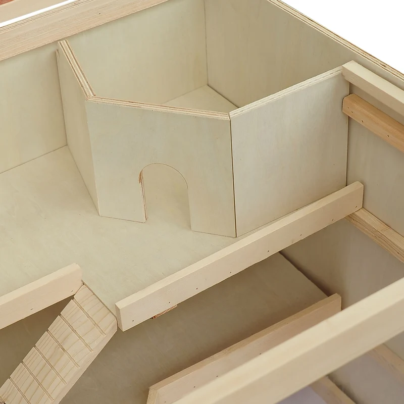 Cage pour hamster nain 2 niveaux 115 x 57 x 55 cm porte verrouillable plateau amovible scandinave en sapin bois naturel 21_0007604