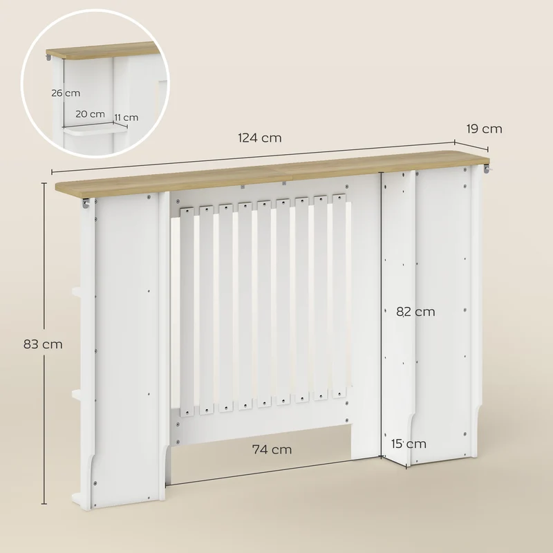 Cache-radiateur étagères plateau 124 x 19 x 83 cm rangement et exposition circulation de chaleur scandinave en MDF blanc 21_0001154