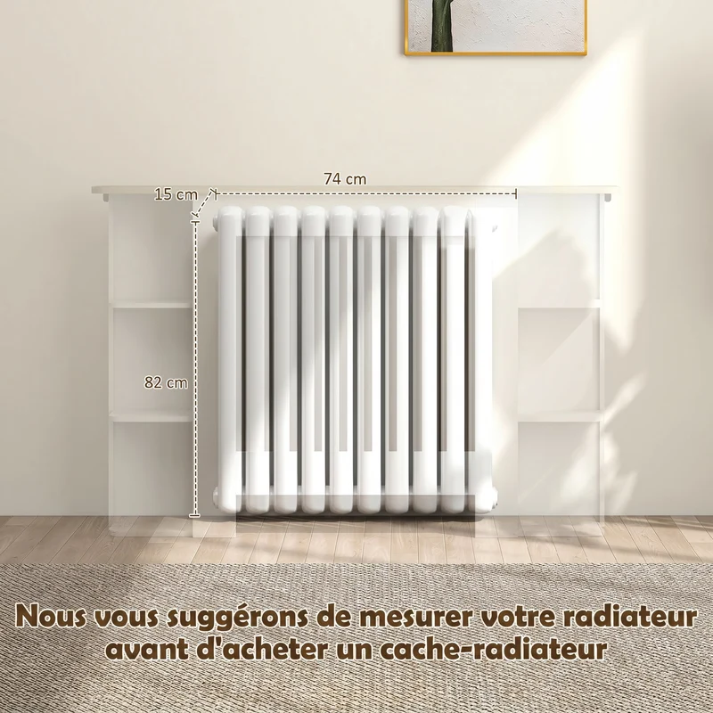 Cache-radiateur étagères plateau 124 x 19 x 83 cm rangement et exposition circulation de chaleur scandinave en MDF blanc 21_0001154