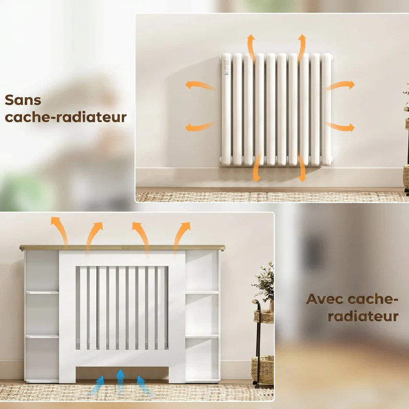 Cache-radiateur étagères plateau 124 x 19 x 83 cm rangement et exposition circulation de chaleur scandinave en MDF blanc 21_0001154