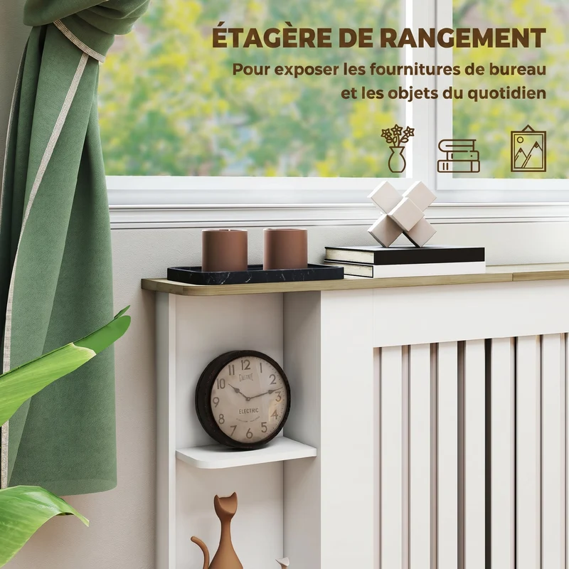 Cache-radiateur étagères plateau 124 x 19 x 83 cm rangement et exposition circulation de chaleur scandinave en MDF blanc 21_0001154