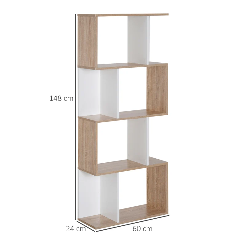 Bibliothèque en s 60 x 24 x 148 cm cinq étagères séparateur rangement design moderne en panneau de particules blanc 21_0001729