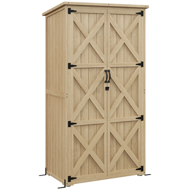 Armoire de jardin abri de rangement 90 x 54,5 x 168,5 cm étanche verrouillable rustique contemporain en bois naturel 21_0005446