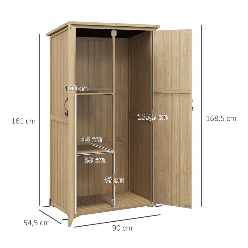 Armoire de jardin abri de rangement 90 x 54,5 x 168,5 cm étanche verrouillable rustique contemporain en bois naturel 21_0005446
