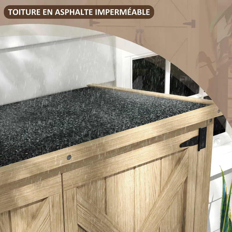 Armoire de jardin abri de rangement 90 x 54,5 x 168,5 cm étanche verrouillable rustique contemporain en bois naturel 21_0005446
