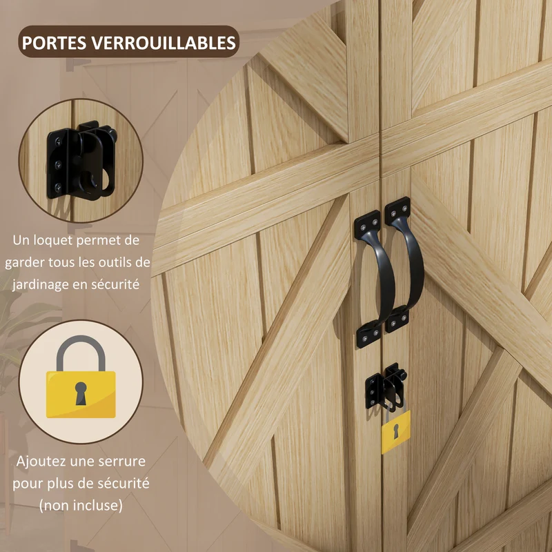 Armoire de jardin abri de rangement 90 x 54,5 x 168,5 cm étanche verrouillable rustique contemporain en bois naturel 21_0005446