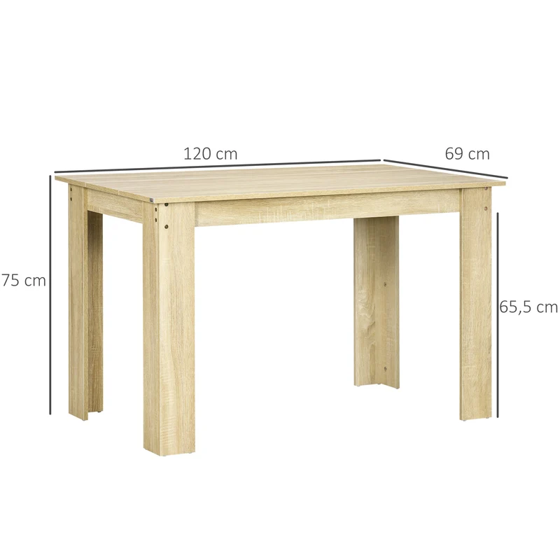 Table à manger rectangulaire cuisine 120 x 69 x 75 cm 4 personnes robuste design épuré en panneau de particules chêne 21_0002338