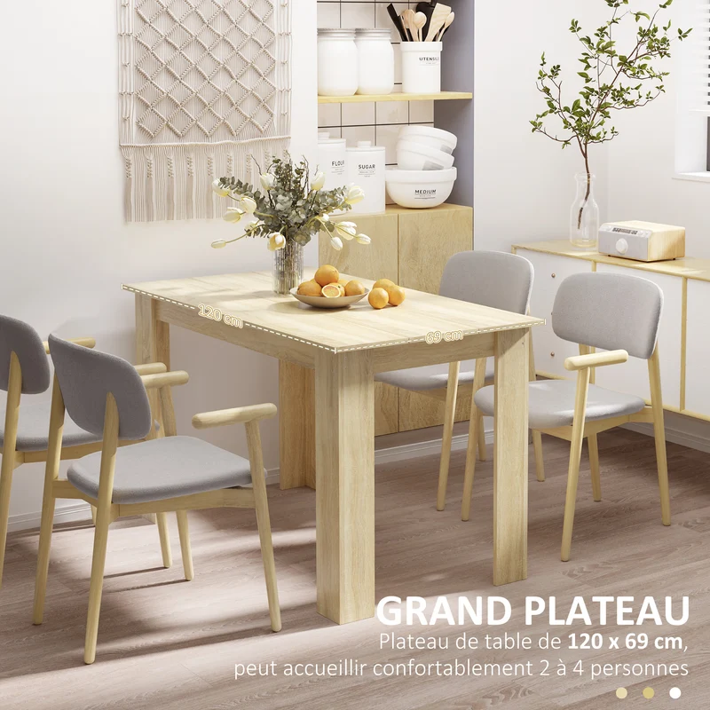 Table à manger rectangulaire cuisine 120 x 69 x 75 cm 4 personnes robuste design épuré en panneau de particules chêne 21_0002338